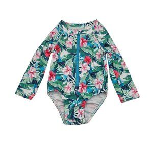 Girl's - Tommy Bahama Floral Long Sleeve One Piece Swimsuit, Size 12M
